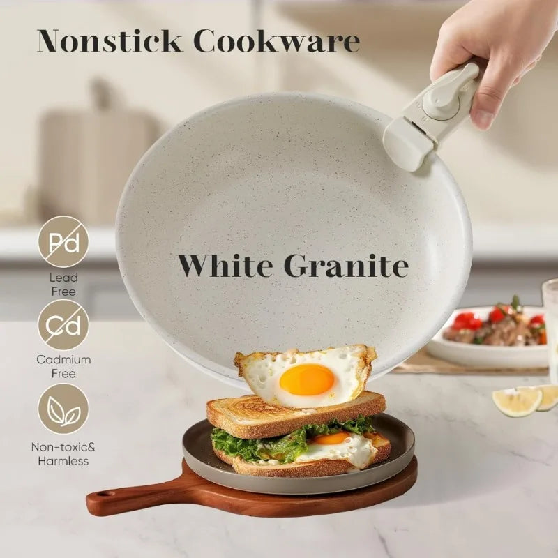 12 Piece Nonstick Pots and Pans Set with Detachable Handle