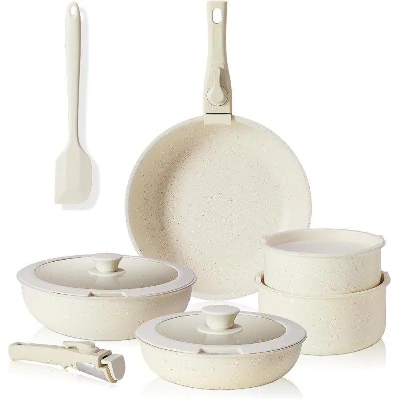 12 Piece Nonstick Pots and Pans Set with Detachable Handle